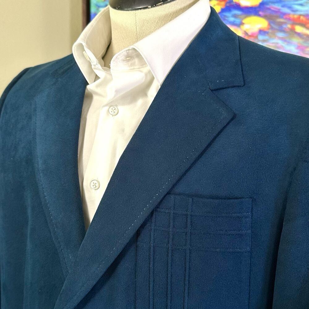 Topper LeBaron Vintage Men 42R Sport Coat Skinner Ultra Suede Blue 1976 Mint:)
